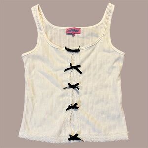 White Tank Top with Black Bow Accents